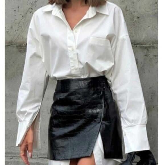 Commense Black Button Front Faux Leather Mini Skirt Size: XS - Picture 1 of 6